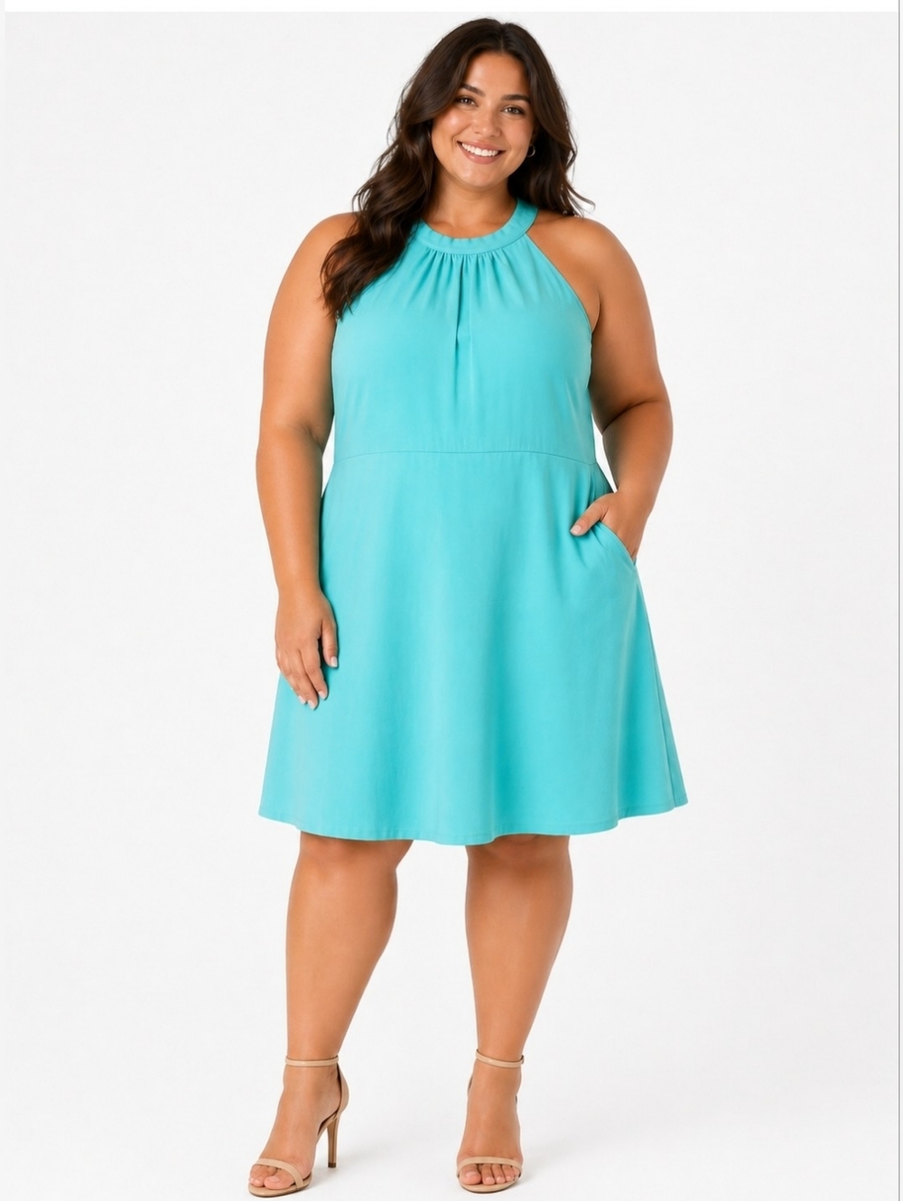 Sleeveless Aqua Halter Neck Dress Size XXL